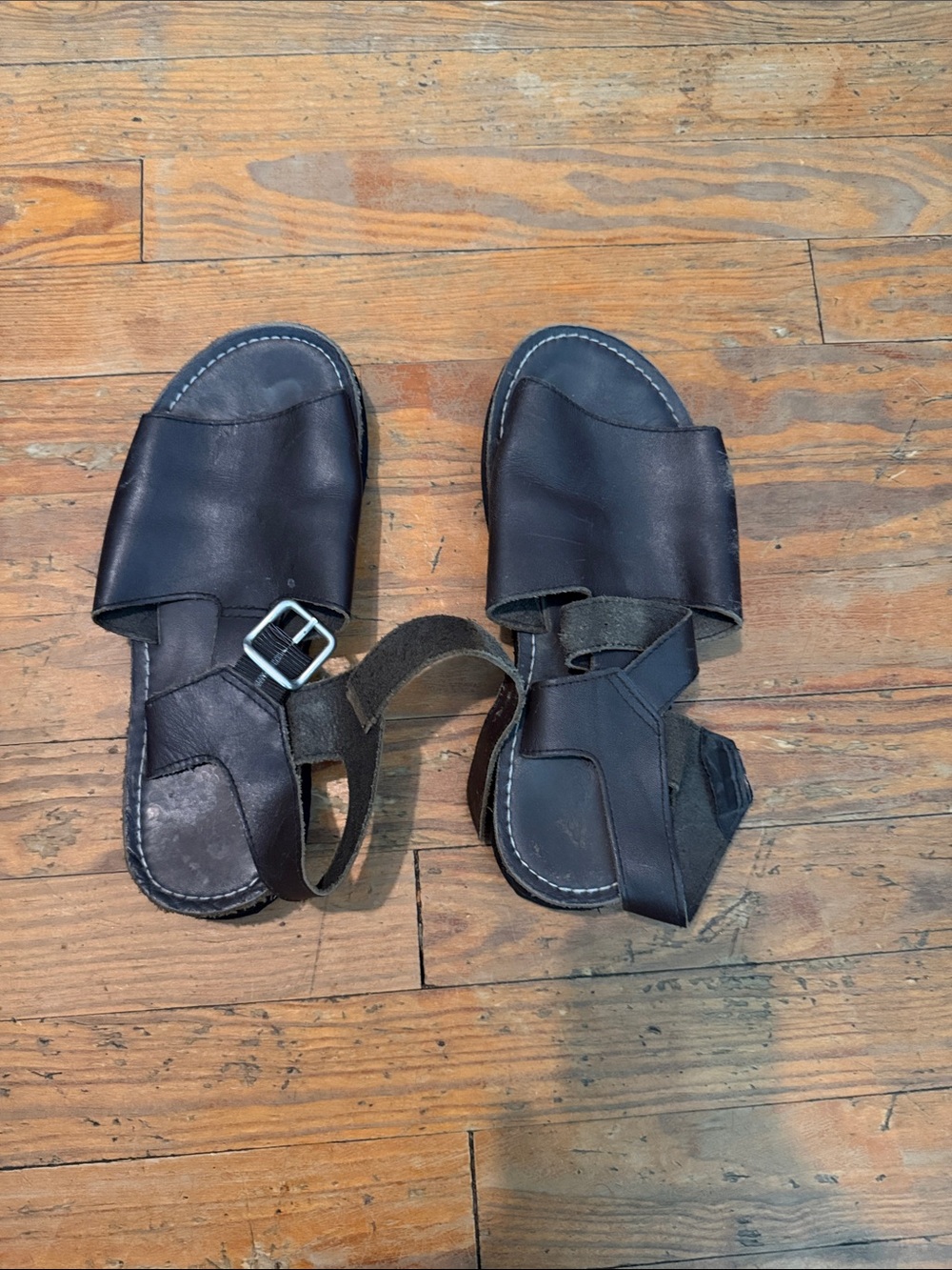 Eddie Bauer Brown Leather Women's Slide Sandals with Buckle